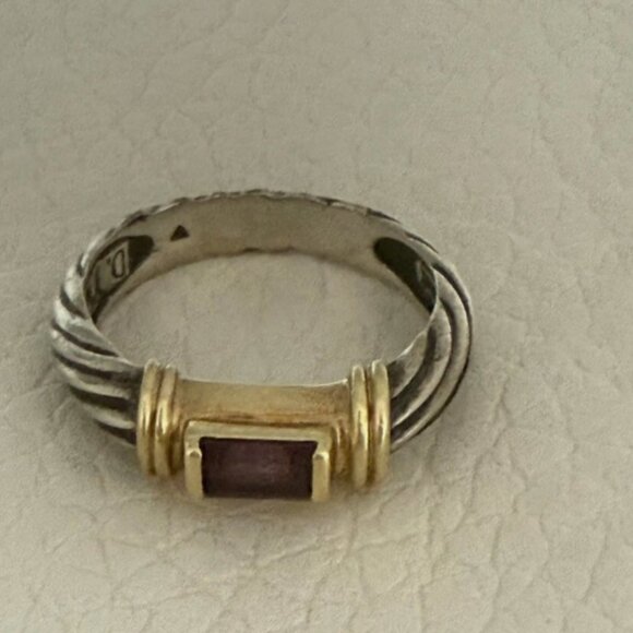 David Yurman Amethyst 14 Karat Gold Sterling Silver Cable Stack Ring 6.5 - Picture 1 of 7